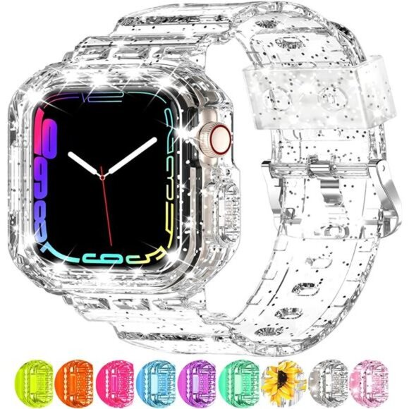 Compatible for Crystal Clear Apple Watch Bands, for Women Jelly Sport Case Band - Picture 1 of 7